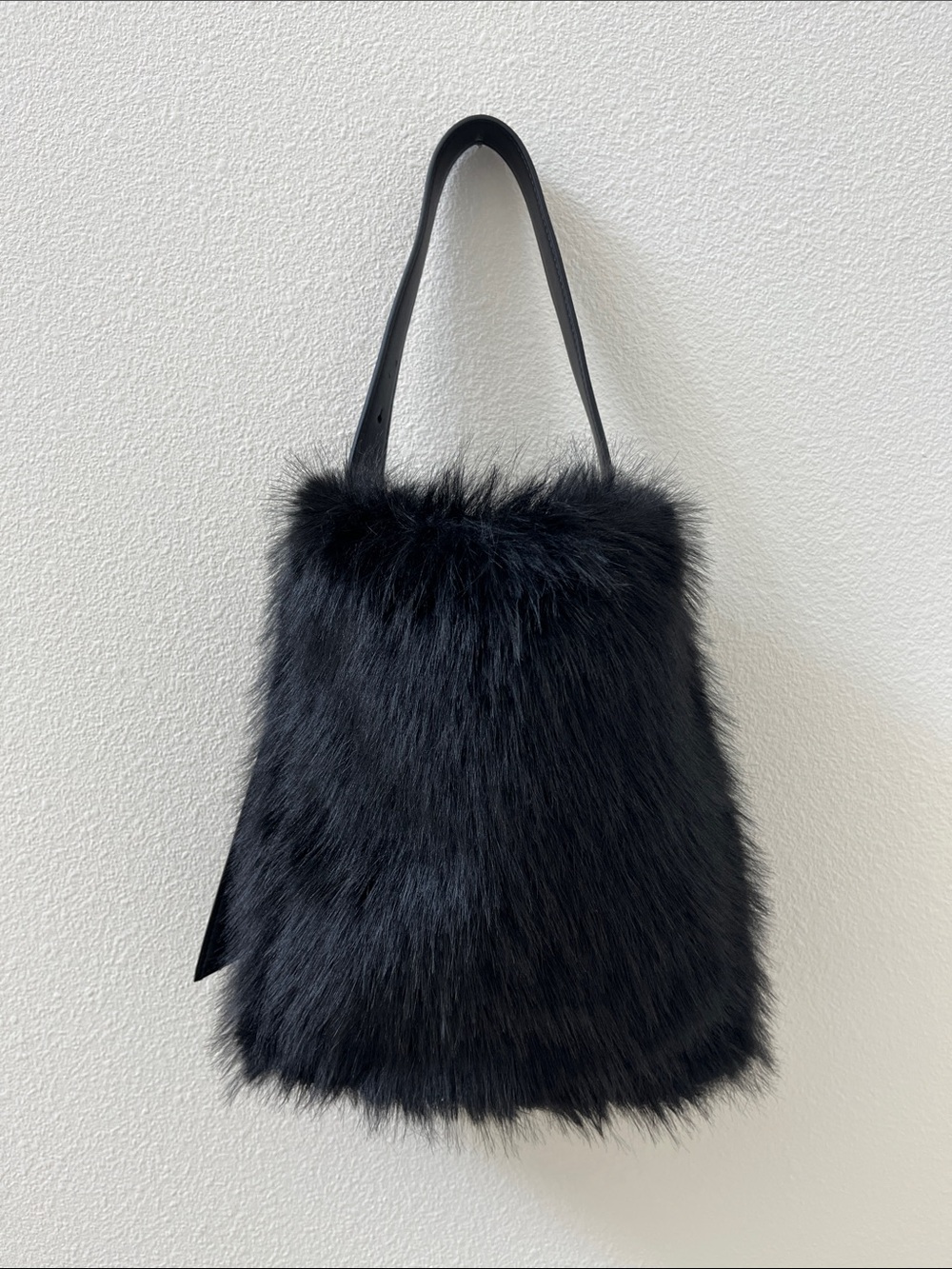 Zara Black Faux-Fur Hobo Bag with Adjustable Strap